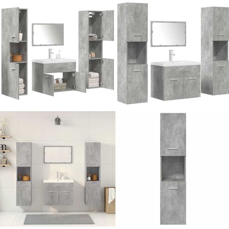 vidaXL 5-tlg. Badmöbel-Set Betongrau Holzwerkstoff (1/5)