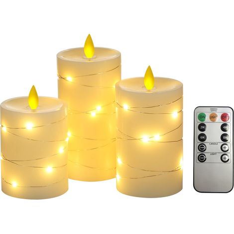 Flammenlose Lichterkette mit flackerndem Kerzeneffekt, 3-teilig, gedrehtes Kabel, 5 Helligkeitsstufen (2H/4H/6H/8H) (1/5)