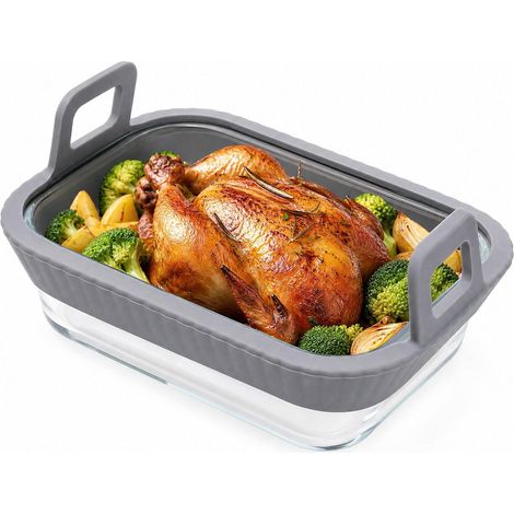 Accessoire Air Fryer Plat en Verre pour Air Fryer Avec Poignées en Silicone, Plat pour Air Fryer 19,5 x 15 x 4,8 cm, Plat À Gratin en Verre, Plat Cuisson Air Fryer, Plat Adapté Air Fryer (1/5)