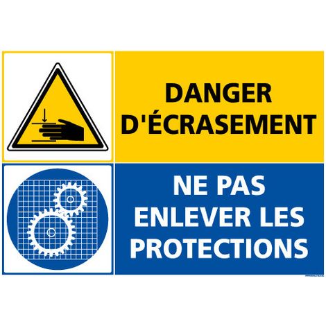 PANNEAU DANGER D'ECRASEMENT - NE PAS ENLEVER LES PROTECTIONS (C1410) - Aluminium 2 mm - 420 x 300 mm