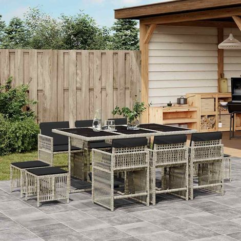 11-tlg. Garten-Essgruppe mit Kissen Hellgrau Poly Rattan (1/5)