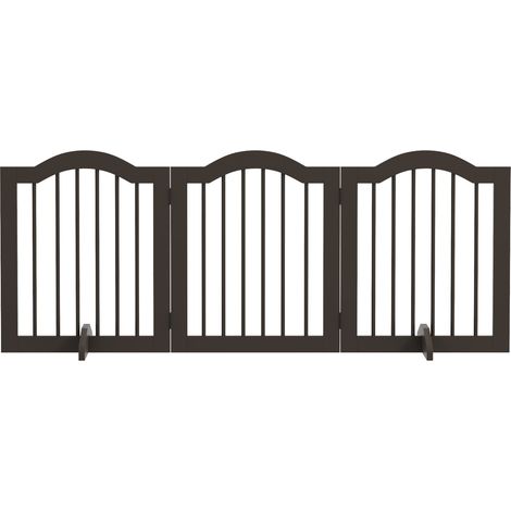 Hunde Absperrgitter faltbar Hundegitter Konfigurationsgitter 3-teilig mit zwei Stützfüßen Treppengitter Hundeabsperrgitter Türschutzgitter Kaffee 154,5 x 29,5 x 61 cm
