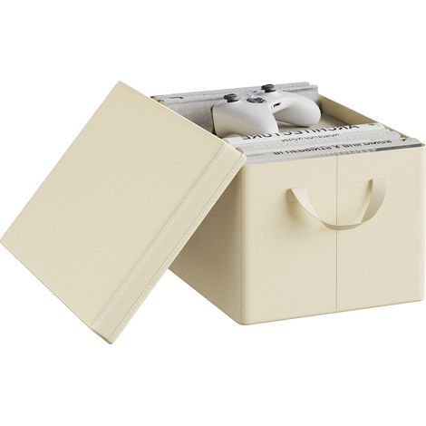 Lot de 1 Boîte de Rangement WOLTU, 38x27x20 cm, avec Couvercle, Coffre de Rangement en Tissu non Tissé, Pliable, Crème