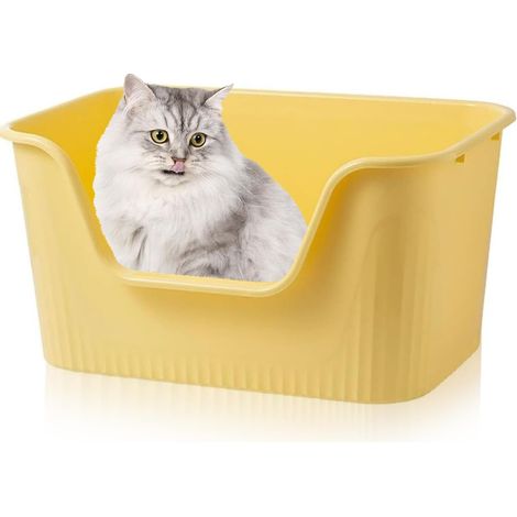 64 x 45 x 33 cm Grands bacs à litière pour chats, bacs à litière ouverts avec rebords hauts, entrée basse, bacs à litière sans couvercle pour chatons, lapins (jaune, 64 x 45 x 33 cm) (1/5)