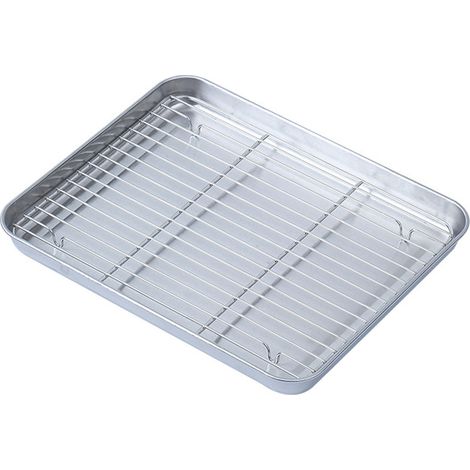 Stainless Steel Baking Tray Thickened Multifunctional Easy to Clean Draining Baking Pan with Mesh Rack for Kitchen Medium with Rack (1/5)