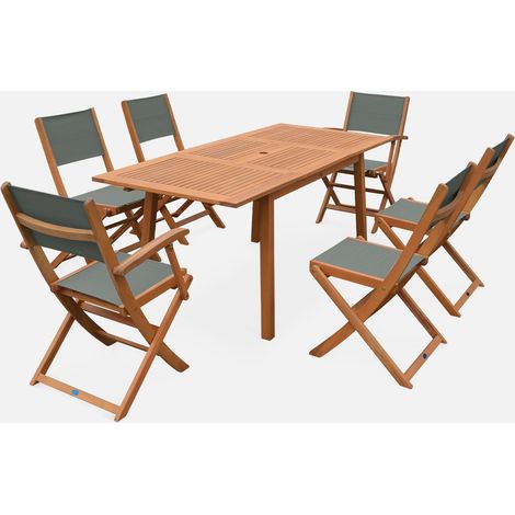 Set tavolo da giardino rettangolare allungabile in legno con 6 sedie