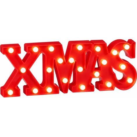 Scritta Xmas rossa con 22 LED a batteria
