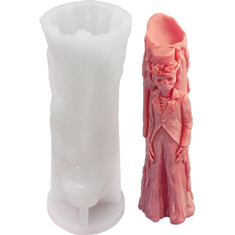 Moule en silicone 3D en forme de tête de mort pour fondant, savon, chocolat, décoration de gâteau (marié fantôme) (1/5)