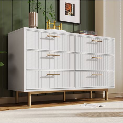 MEUBLIV Cómoda blanca de 6 cajones 120x40x75 cm con patas de metal (1/5)