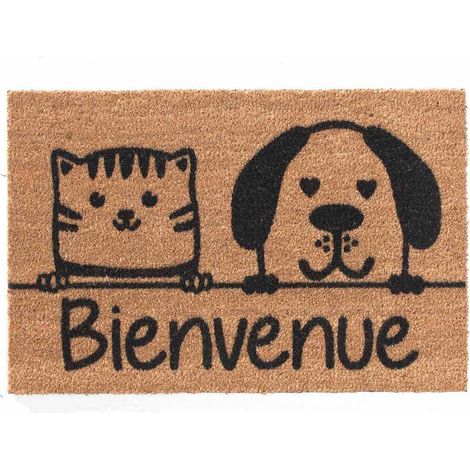 Paillasson en Coco "Doggycat" 40x60cm Naturel
