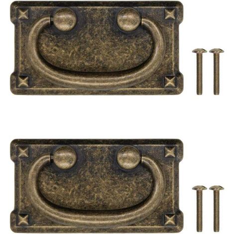 Set aus 2 antiken Klappgriffen für Schubladen, Design aus Bronze-Eisen, für Schiebetüren, Kommoden, Küchenmöbel, Sideboards, Truhen usw. Vintage-Wohnaccessoires (1/5)