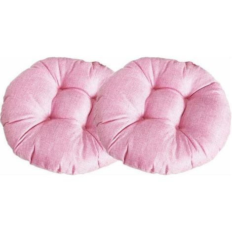 Coussin de Chaise Rond Epais, Couleur Unie Ensemble de 2 Galette de Chaise Confortable Lin Tatami Respirant Coussins de Chaise pour Intérieur Extérieur Jardin Patio (Rose,40x40x9cm), - (1/5)