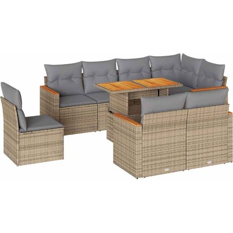 Maison Exclusive - Set sofás jardín y cojines 9 pzas ratán sintét