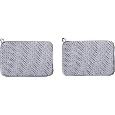 Lot de 2 tapis de séchage en microfibre à séchage rapide avec cordon - 30 x 40 cm - Super absorbants - Outil de vaisselle réversible - Coussin antidérapant pour assiette en verre (1/5)