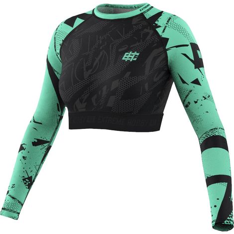 Top corto a maniche lunghe da donna NEO XS color menta, protezione anti-UV.
