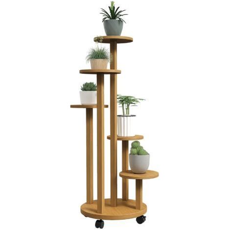 Étagère à plantes en bambou étagères rondes à fleurs support de pots de fleurs 5 niveaux bois naturel (1/5)