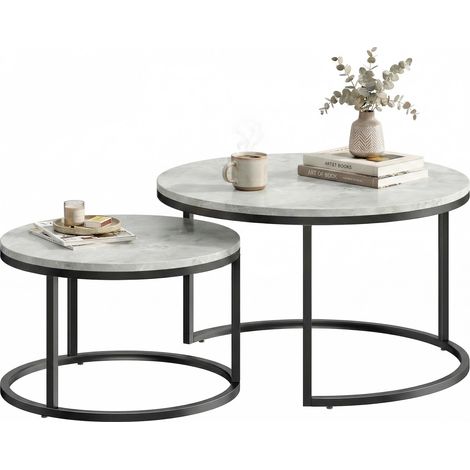 Ensemble de 2 tables basses modernes empilables avec structure en métal, pour salon, chambre, bureau, gris
