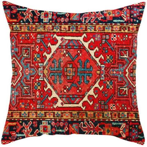 Lot de 4 Housses de Coussin 45x45 cm Motif Abstrait Ethnique Turc Rouge Vintage, Coton Lin, Taies Décoratives pour Canapé Chambre (1/4)
