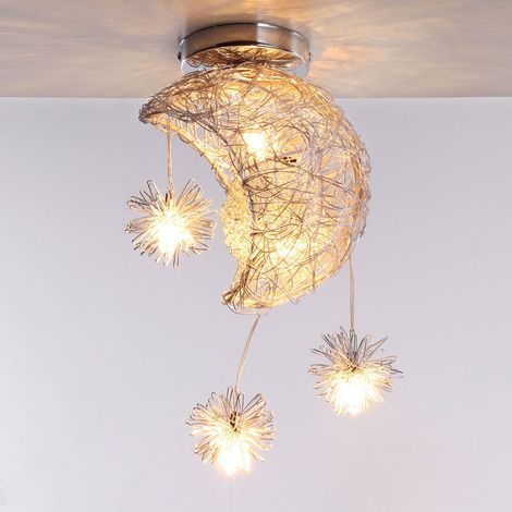 Plafonnier Lune Etoile - Suspension Décorative avec Ampoule G4 Incluse - Blanc Chaud - Réglable 100 cm - Pour Chambre Enfant Salon Couloir - 1 Pièce