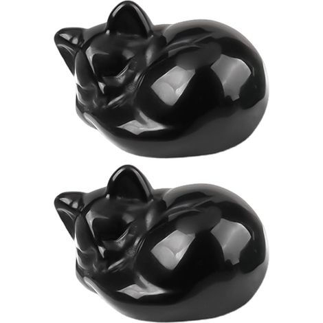 2 figurines chats noirs endormis, ornements simples pour maison ou petite voiture