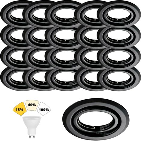 Lampesecoenergie – Lot de 20 spots encastrables noirs mat 7W – 3 intensités réglables – Blanc neutre 4000K – Diamètre d'encastrement 99mm