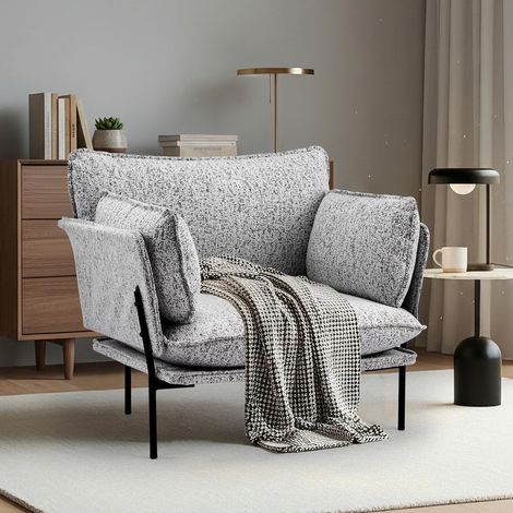Bouclé Loungesessel mit Metallbeinen – Gepolsterter Akzentstuhl für Wohnzimmer & Schlafzimmer (1/5)