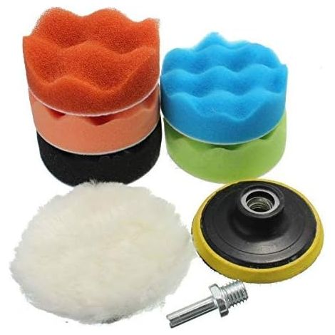 7X Mousses de lustrage 4/5/6/7" + Kit Adaptateur perceuse M14 (1/5)