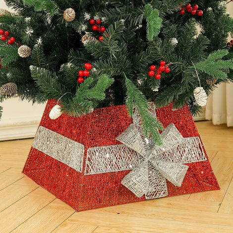 Square Christmas Tree Skirt with Bow Tie,Red (1/5)