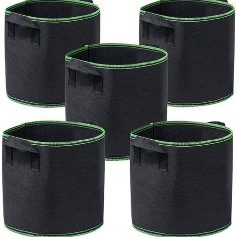 Lot de 5 sacs de culture épais de 5 gallons, pots de fleurs non tissés ventilés avec poignées durables, pots de fleurs robustes de 300 g pour la culture de tomates, de pommes de terre et de légumes
