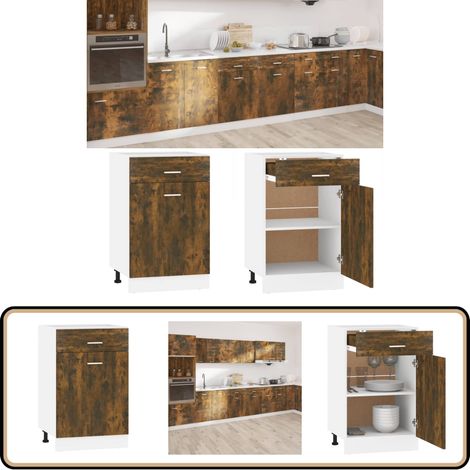 Armoire de plancher à tiroir Chêne fumé 50x46x81,5 cm Bois - Armoire De Cuisine - Meuble De Rangement - Étagère De Rangement - Armoire À Tiroir - Mobilier De Cuisine
