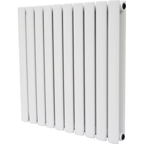 Designer Radiator Oval Column White Central Heating Rad with Angle Square Valve Horizontal Double 600x590mm (1/2)