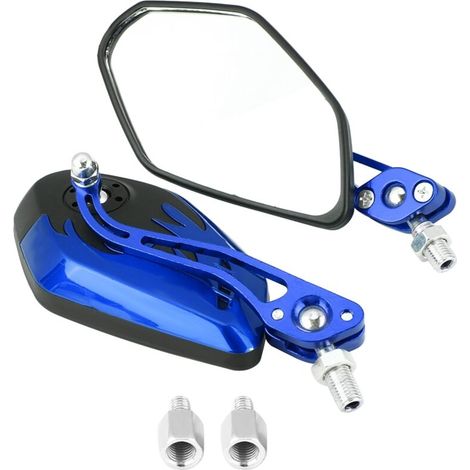 FTVOGUE 1 Paar 8MM 10MM Motorradspiegel aus Aluminiumlegierung, Motorrad-Roller-Seitenspiegel mit Flammenmuster, verstellbar und universell (Blau)