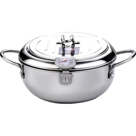 Friteuse japonaise en acier inoxydable avec thermomètre et grille d'égouttage d'huile
