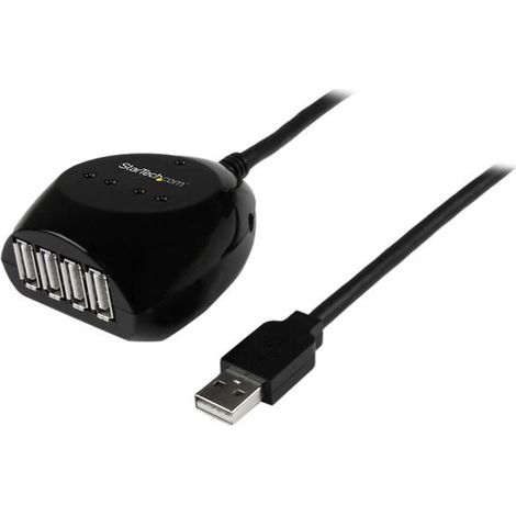 STARTECH.COM 15m USB 2.0 Kabel aktiv mit 4 Port USB Hub - USB A Stecker auf USB A Buchse Datenkabel mit 4-fach Verteiler - Schwarz (1/4)
