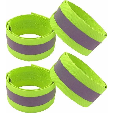 Set 4 Bande Réfléchissante Brassard Sécurité - Haute Visibilité Vélo Running Enfant - Élastique Scratch Fluo (1/5)
