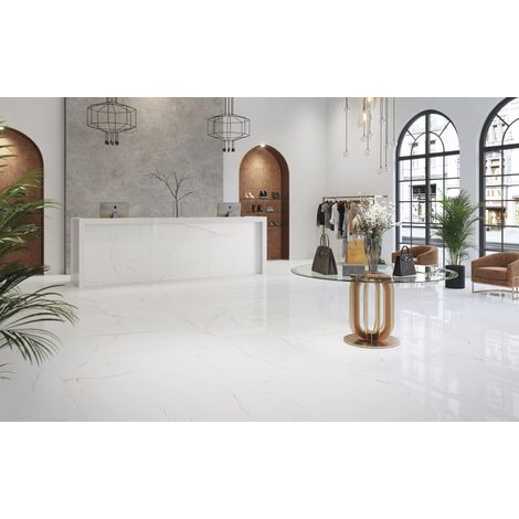 Laval – Baldosa porcelánica efecto mármol pulido · interior - Blanco - 120x120 cm Pulido - Caja (1/5)