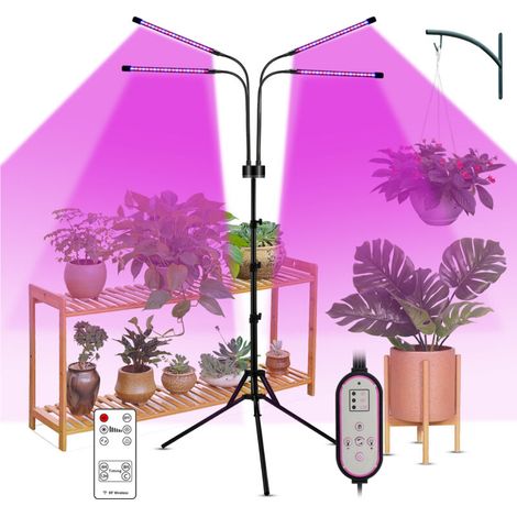 SJLERST Lampe de croissance 40 W 80 LED avec ampoules bleu-rouge, minuterie 4/8/12 h, 9 niveaux de luminosité pour semis de plantes d'intérieur, lampes de culture à col de cygne réglables à spectre co