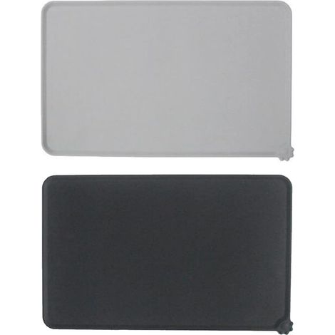 Set mit 2 Futtermatten für Hunde und Katzen, wasserdichte und rutschfeste Silikonschüssel, Matte für Futternapf, Wassernapf, Futtermatte 48 x 30 cm (schwarz und grau)