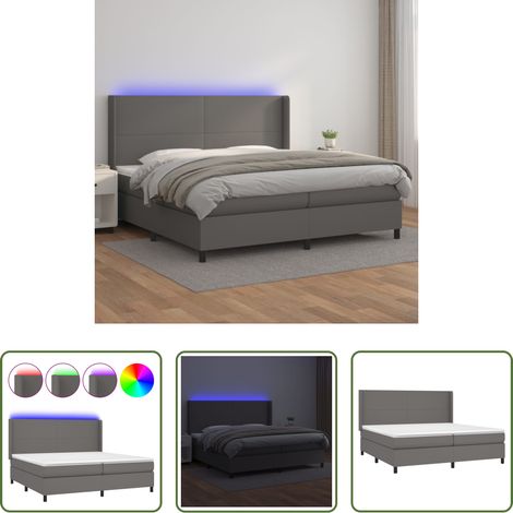 Sommier tapissier - Sommier à lattes de lit matelas LED Gris 200x200 cm Similicuir (1/5)