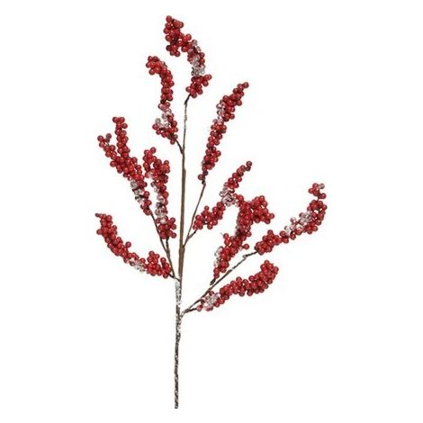 Ramo decorativo con bacche rosse glitter H75 cm