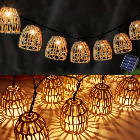 Guirlandes lumineuses solaires, guirlandes lumineuses solaires, 10 boules de rotin solaires à LED, guirlandes lumineuses d'extérieur.