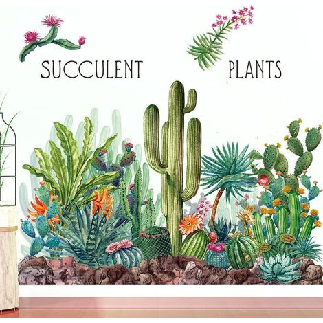 Stickers muraux cactus tropicaux verts, décoration de chambre, papier peint (1/5)