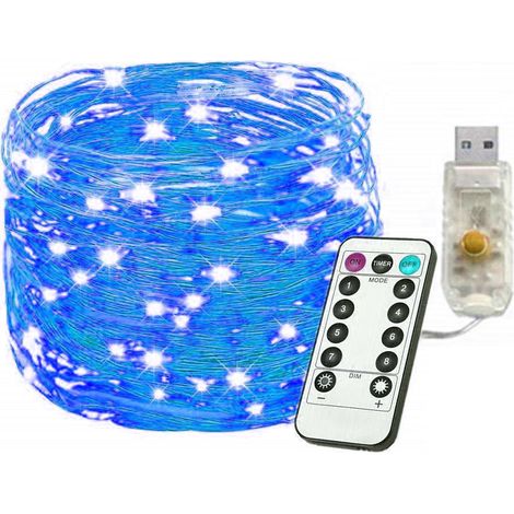 guirnalda de luces, 10 m, 100 LED, 8 modos, control remoto, resistente al agua, para jardín, patio e interiores. (1/5)