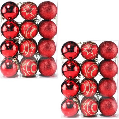 48 Boules de Noël Rouges pour décorer votre sapin de Noël (1/5)