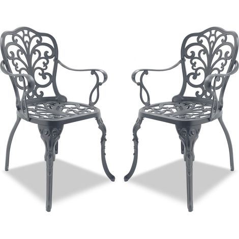 Homeology Bangui 2-Large Garden & Patio Chairs with Armrests in Cast Aluminium Grey (1/5)