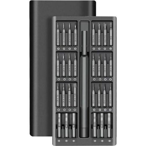 Kit tournevis précision 33 embouts acier S2 boîte aluminium portable noir (1/5)