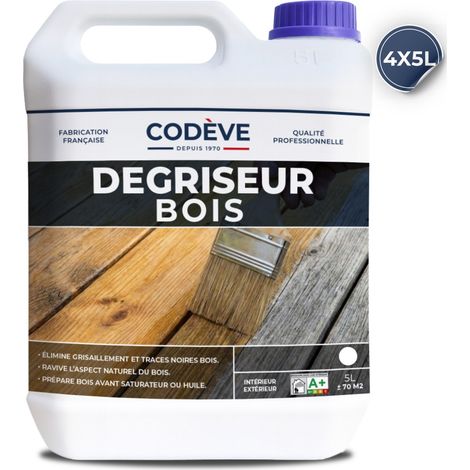 Codève Bois – Dégriseur bois 20 L – Élimine grisaille et taches – Action rapide pour tous types de bois – Prêt à l'emploi pour 14 à 16 m²/l