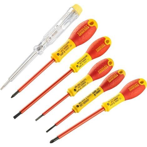 Jeu de 6 tournevis isolés 1000 V FatMax 0-65-443 – Lames acier, poignées Soft-Grip et protection polyamide – Fabriqué en France (1/4)