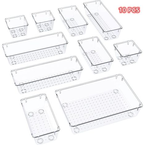10 Pcs Desk Drawer Organizer with 3 Sizes, Plastic Makeup Storage Drawer for Stationery, Jewelry and More, in Office, Bathroom and Dressing Table (1/5)