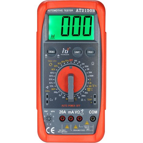 HONGDA HD AT2150B Multimètre numérique pour appareils automobiles, tachymètre, testeur de température et de capteurs avec écran LCD rétroéclairé (1/2)